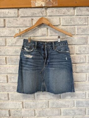 Abercrombie & Fitch Distressed Dark Blue Denim Mini Skirt
